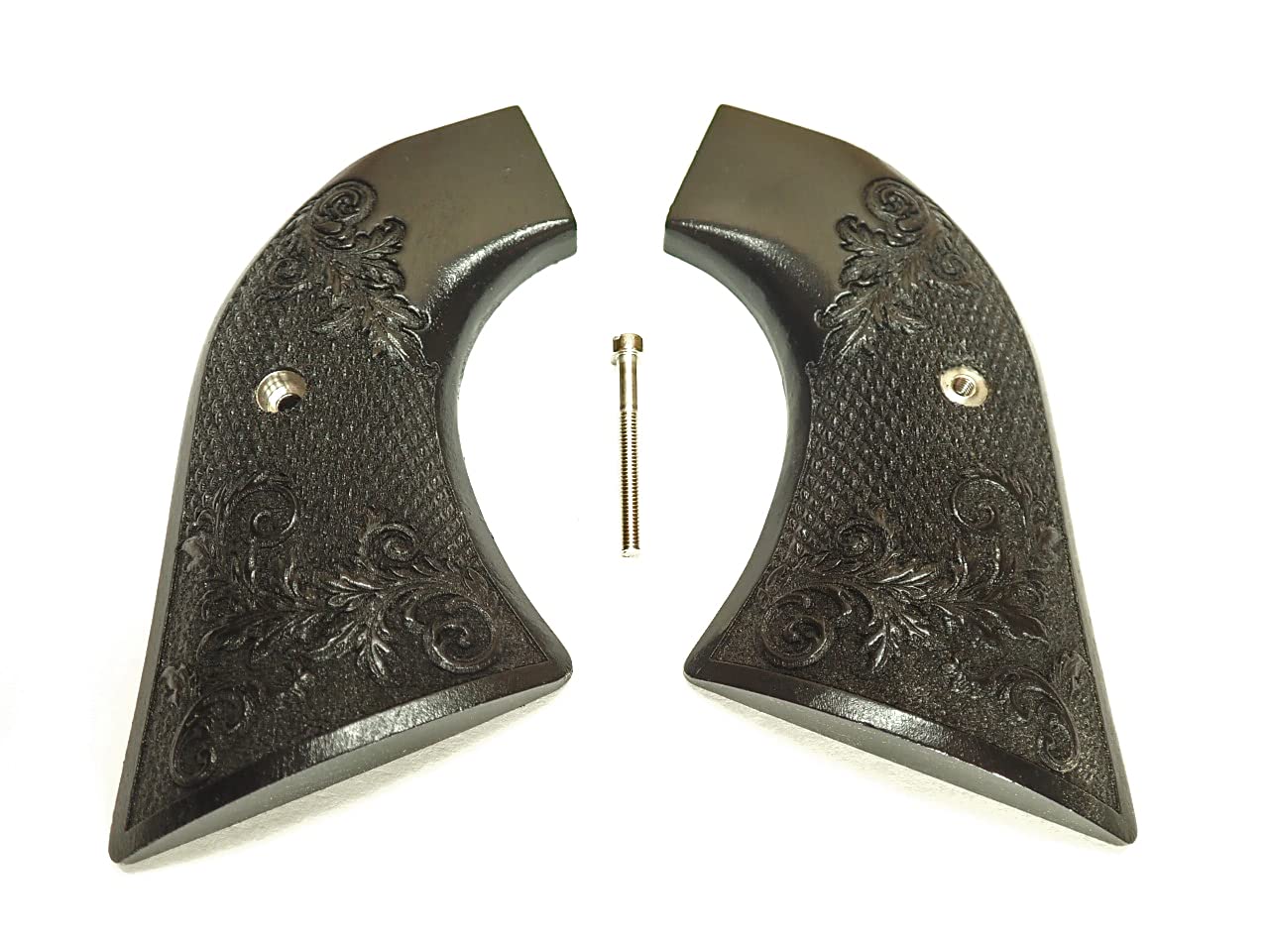 -Ebony Floral Checkered Ruger Vaquero/Blackhawk/Wrangler Grips Checkered Engraved Textured