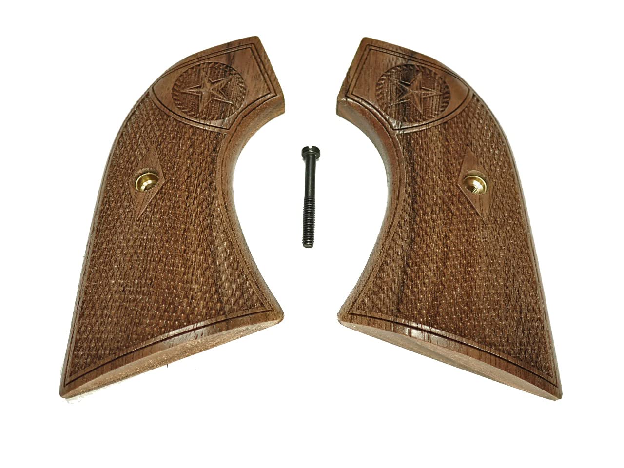 -Walnut Texas Star Ruger New Vaquero Grips Checkered Engraved Textured
