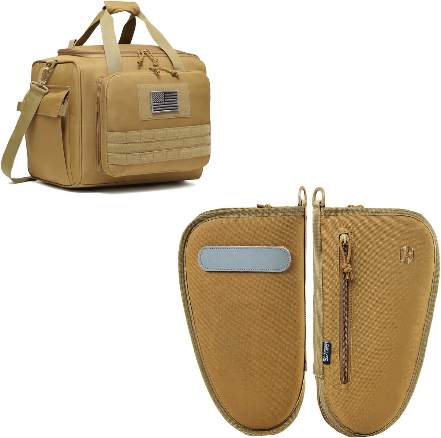 Single Padded Pistol Bag Large (Tan) + Range Bag Large for 4+ Pistol (Tan), Lockable Zipper, Durable Material, Compact Design