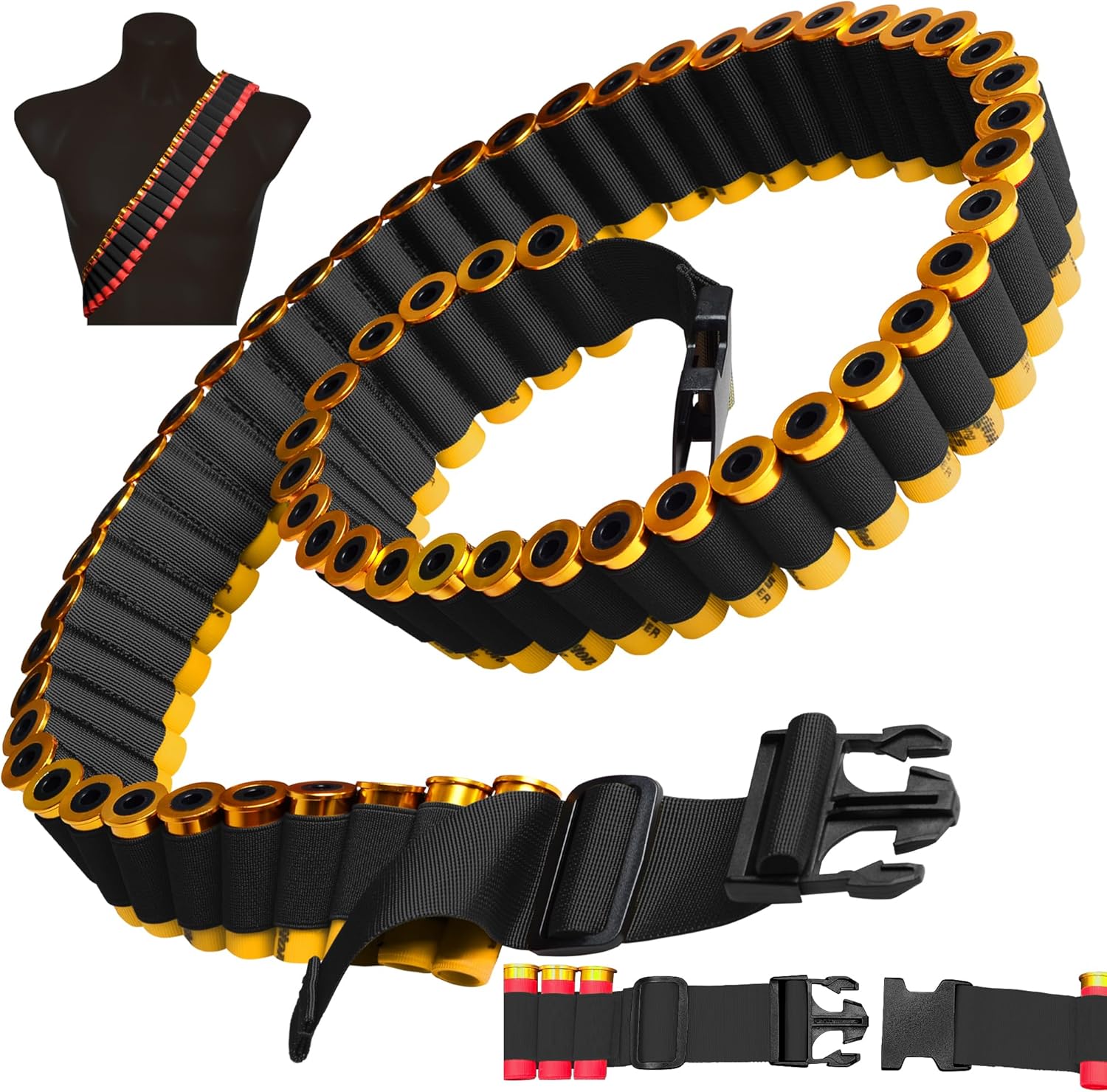 12/20 Gauge 60 Rounds Shotgun Shell Bandolier, Adjustable 12GA Shell Holder Belt with Quick Release Buckle,Shotshell Shoulder Carrier for Hunting