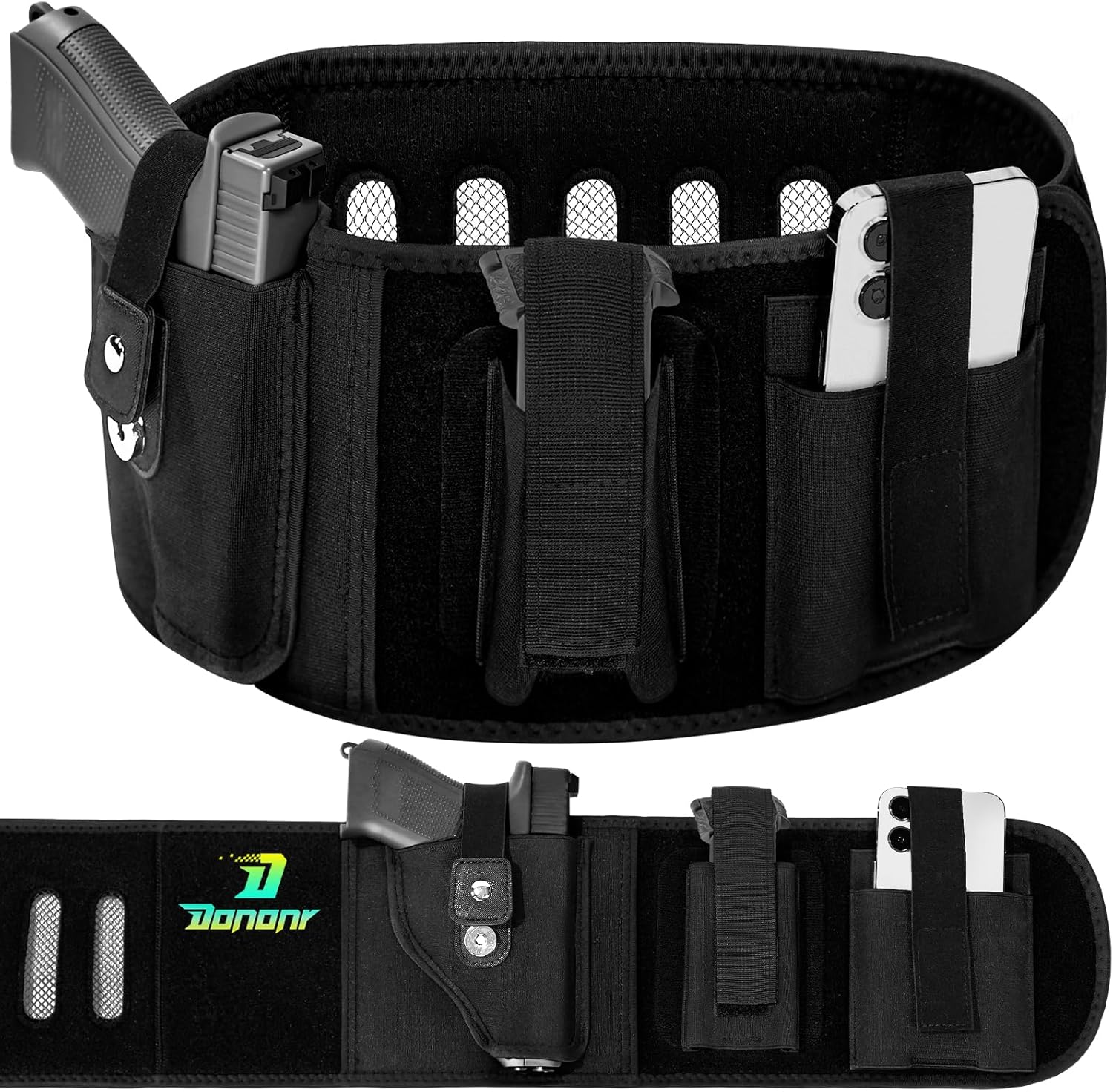Belly Band Holster for Men Women, Gun Holsters for Concealed Carry Belly Band Holster with Removal Phone Pouch,Breathable Waist Band Holster Fits Glock 19 Most Pistols and Revolvers