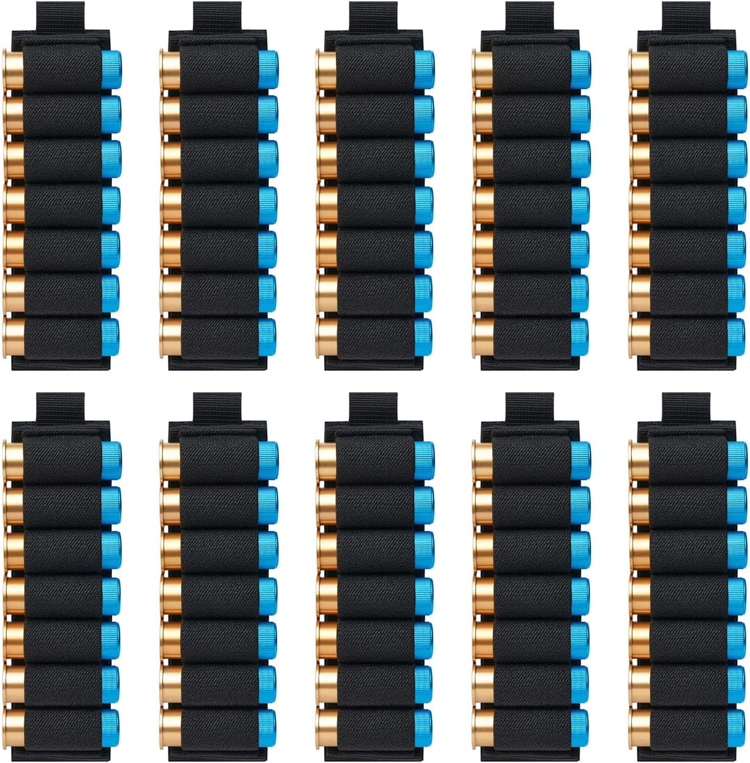10 Packs 7 Rounds Shell Card Holder | Buttstock Shell Holder | 12/20 Ga Side Saddle Shell Carrier for Rifle Shotgun Cartridge | with Molle Utility Pouch Hook and Loop
