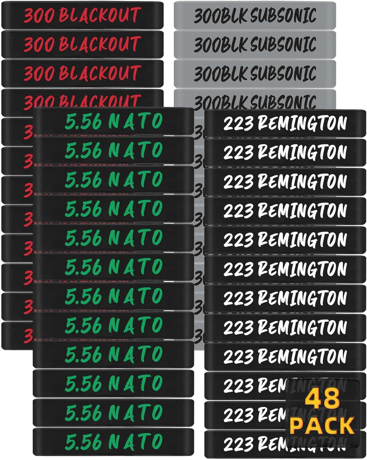 48 Pack Magsaddle Magazine Marking Bands 5.56 NATO, 223 Remington, 300 Blackout, 300BLK Subsonic Ammo Caliber Label Identification Marker Holster Accessories