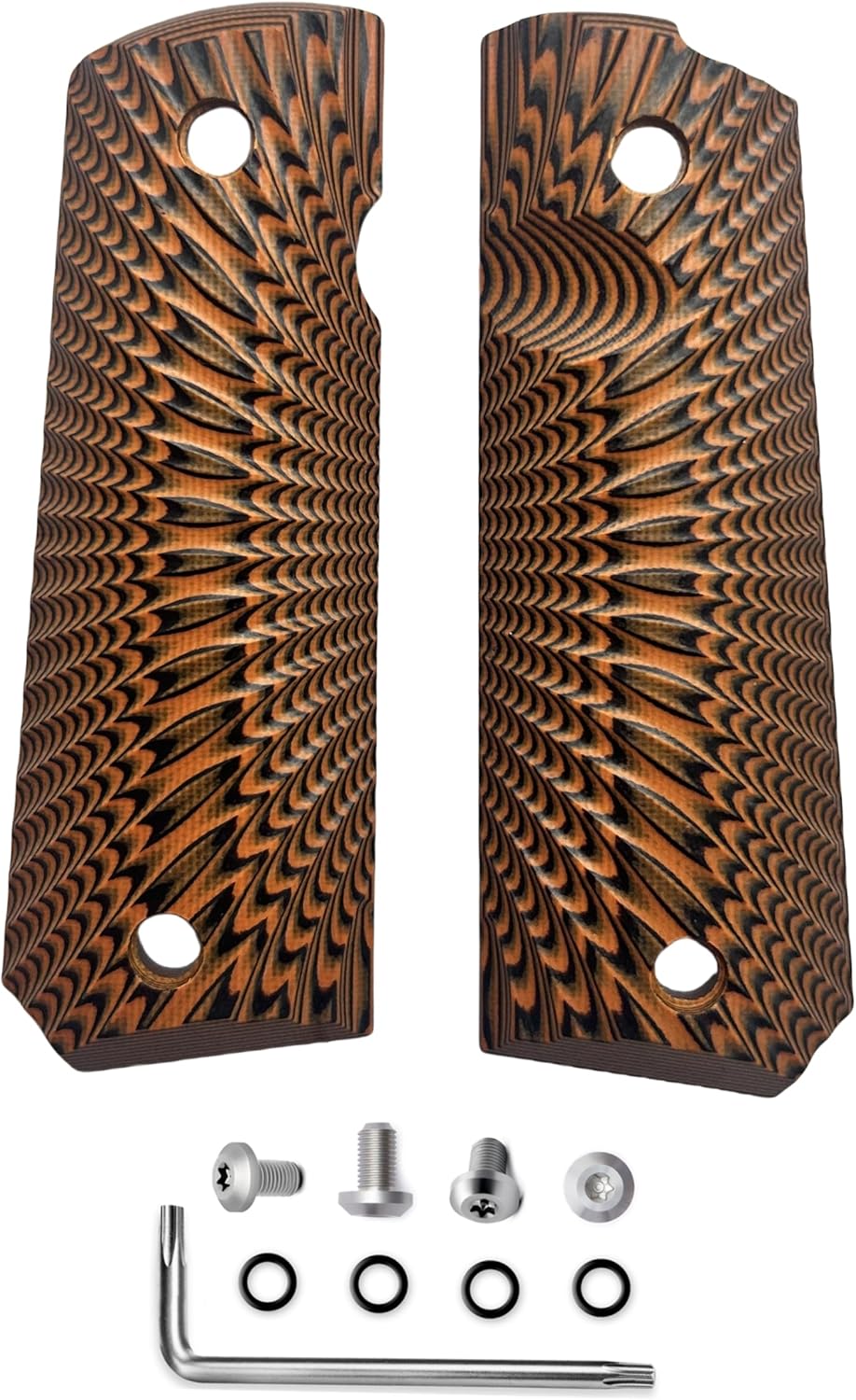 1911 G10 Grips Full Size Government/Commander Ambi Safety Cut - Starburst Texture Orange - Screw Set Included